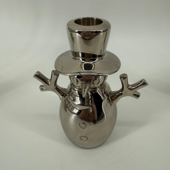 Set of 3 Silver Metal Reindeer & Snowman Candle Holders Modern Christmas Decor - Picture 3 of 13